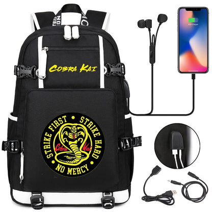 Cobra Kai Backpack Girl Boy Schoolbag Large Capacity Laptop Bag Waterproof Multifunction USB Charging Backpack