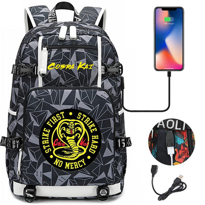 Cobra Kai Backpack Girl Boy Schoolbag Large Capacity Laptop Bag Waterproof Multifunction USB Charging Backpack