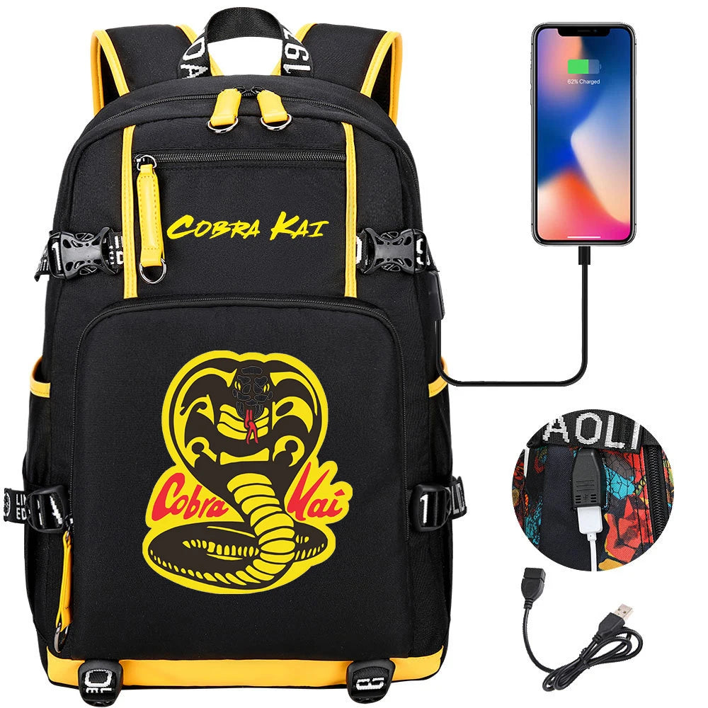 Cobra Kai Backpack Girl Boy Schoolbag Large Capacity Laptop Bag Waterproof Multifunction USB Charging Backpack