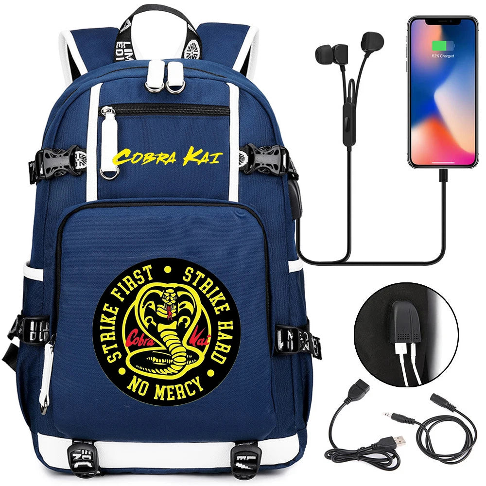 Cobra Kai Backpack Girl Boy Schoolbag Large Capacity Laptop Bag Waterproof Multifunction USB Charging Backpack