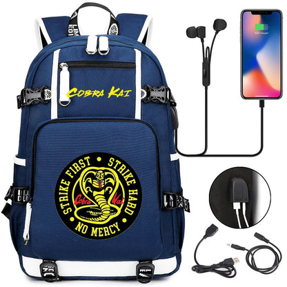 Cobra Kai Backpack Girl Boy Schoolbag Large Capacity Laptop Bag Waterproof Multifunction USB Charging Backpack
