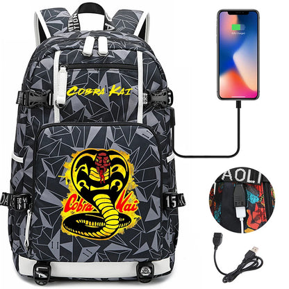 Cobra Kai Backpack Girl Boy Schoolbag Large Capacity Laptop Bag Waterproof Multifunction USB Charging Backpack