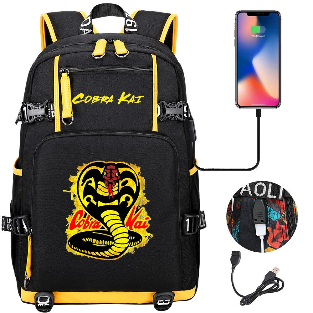 Cobra Kai Backpack Girl Boy Schoolbag Large Capacity Laptop Bag Waterproof Multifunction USB Charging Backpack
