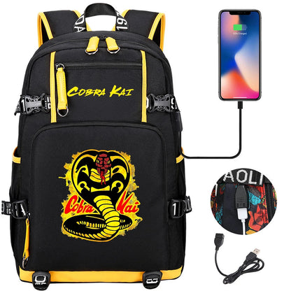 Cobra Kai Backpack Girl Boy Schoolbag Large Capacity Laptop Bag Waterproof Multifunction USB Charging Backpack