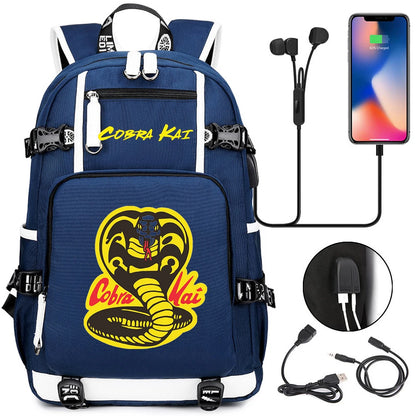 Cobra Kai Backpack Girl Boy Schoolbag Large Capacity Laptop Bag Waterproof Multifunction USB Charging Backpack