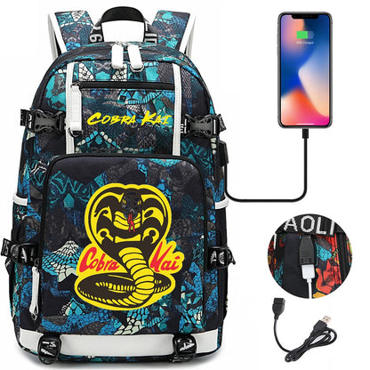 Cobra Kai Backpack Girl Boy Schoolbag Large Capacity Laptop Bag Waterproof Multifunction USB Charging Backpack