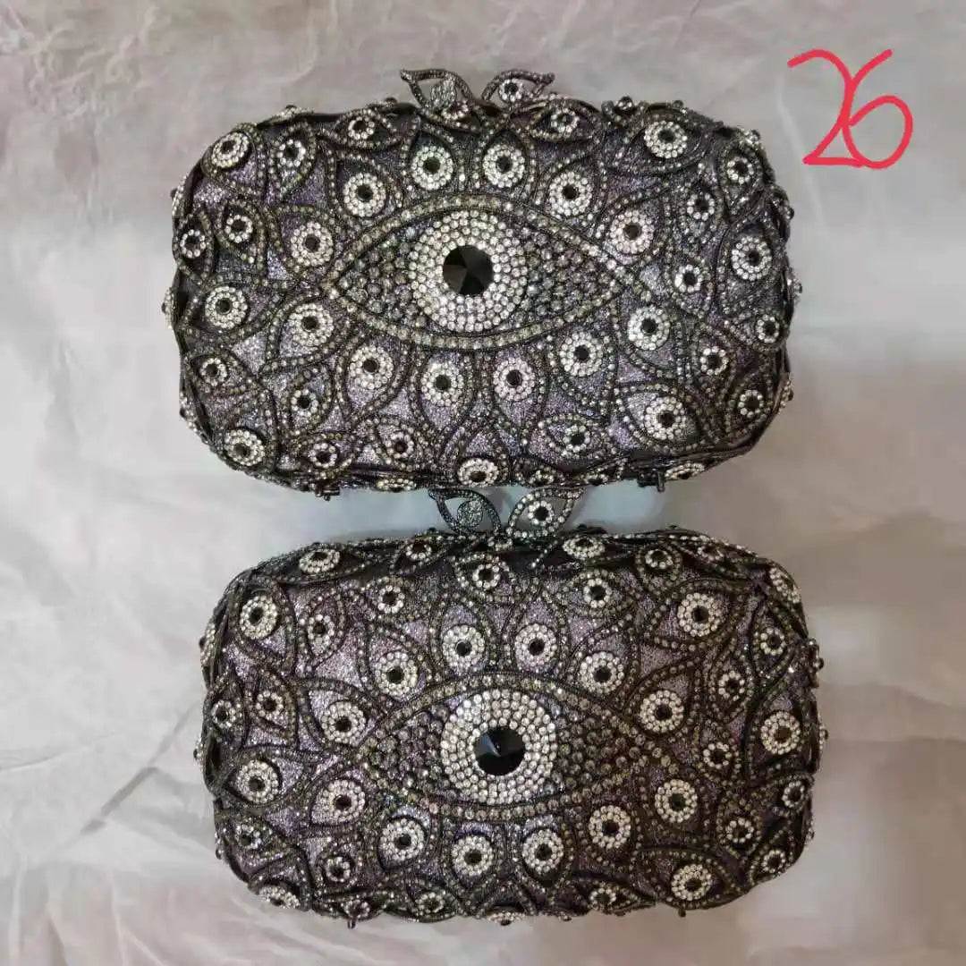 Cocktail Party Grey AB Evil Eyes Handbag Woman Diamond Crystal Cocktail Prom Evening Purse Wedding Bridal Banquet Rhinestone Bag