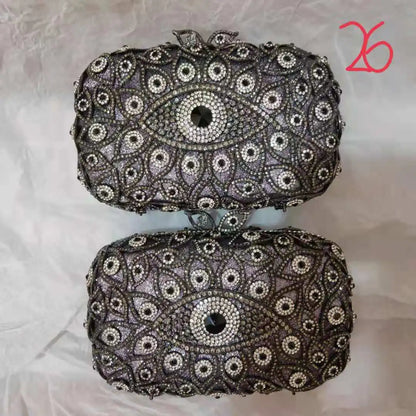 Cocktail Party Grey AB Evil Eyes Handbag Woman Diamond Crystal Cocktail Prom Evening Purse Wedding Bridal Banquet Rhinestone Bag