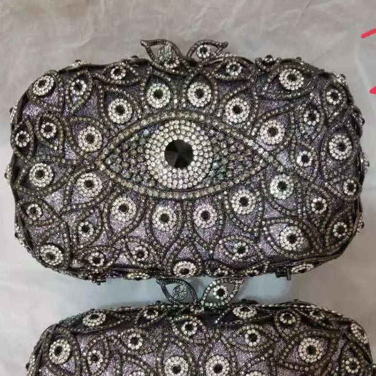 Cocktail Party Grey AB Evil Eyes Handbag Woman Diamond Crystal Cocktail Prom Evening Purse Wedding Bridal Banquet Rhinestone Bag