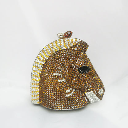 Cocktail Prom Horse Shape Diamond Woman Handbag Brown Crystal Wedding Bridal Party Evening Bag Dinner Banquet Female Stone Purse