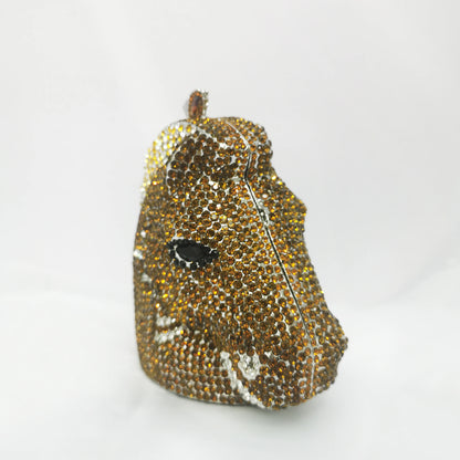 Cocktail Prom Horse Shape Diamond Woman Handbag Brown Crystal Wedding Bridal Party Evening Bag Dinner Banquet Female Stone Purse
