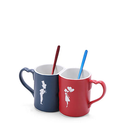 Coffee Couple Mug set, Unique Funny Tea Ceramic Cup Set for Bride and Groom, Matching Gift For Birthday Anniversary Wedding
