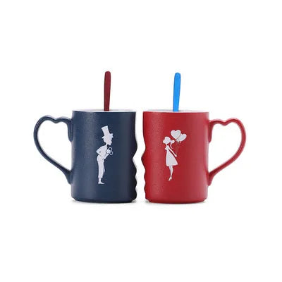 Coffee Couple Mug set, Unique Funny Tea Ceramic Cup Set for Bride and Groom, Matching Gift For Birthday Anniversary Wedding