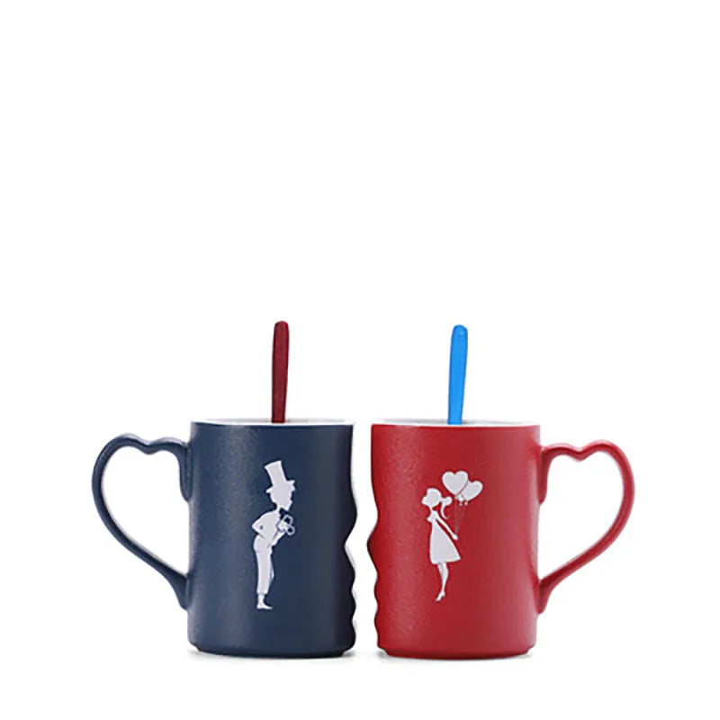 Coffee Couple Mug set, Unique Funny Tea Ceramic Cup Set for Bride and Groom, Matching Gift For Birthday Anniversary Wedding