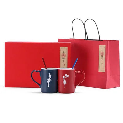 Coffee Couple Mug set, Unique Funny Tea Ceramic Cup Set for Bride and Groom, Matching Gift For Birthday Anniversary Wedding