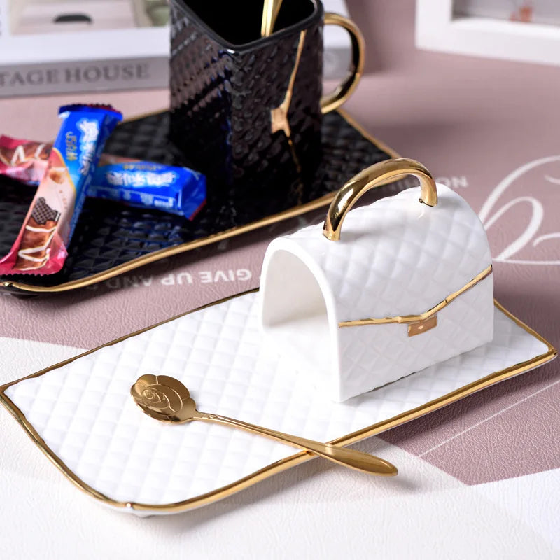 Coffee Cup Set Ceramic Purse Cup And Saucer High-Grade Household Cups Light Luxury Tea Set Creative Breakfast Tableware