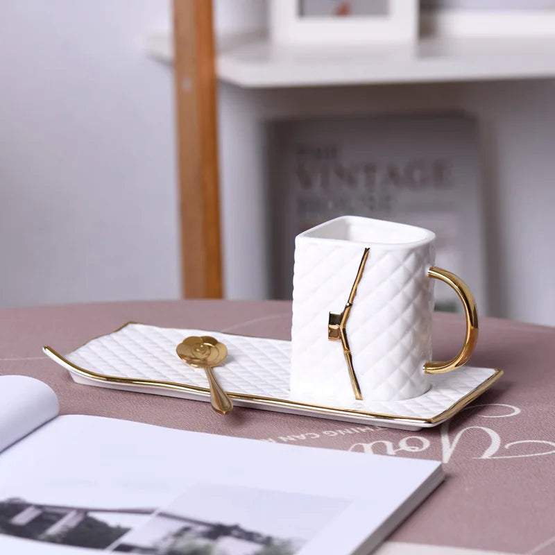 Coffee Cup Set Ceramic Purse Cup And Saucer High-Grade Household Cups Light Luxury Tea Set Creative Breakfast Tableware