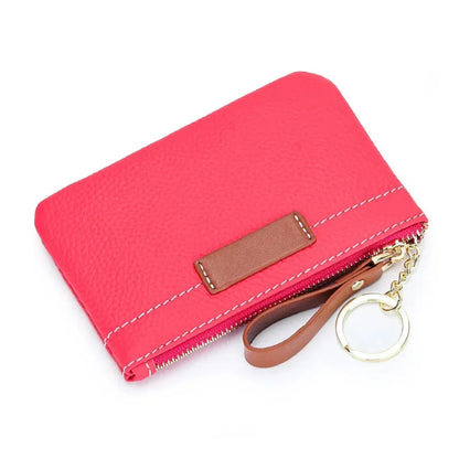 Coin Mini Wallet with Key Chain Ring Zipper for Women Fashion Change Pocket Cow Leather Classic Clutch Purse