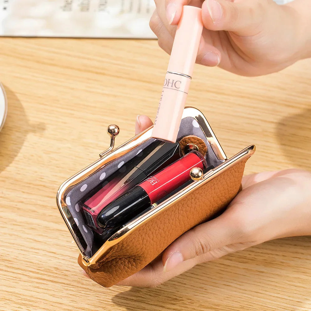 Coin Purse Mini Cowhide Small Clip Fashion Lipstick Storage Bag