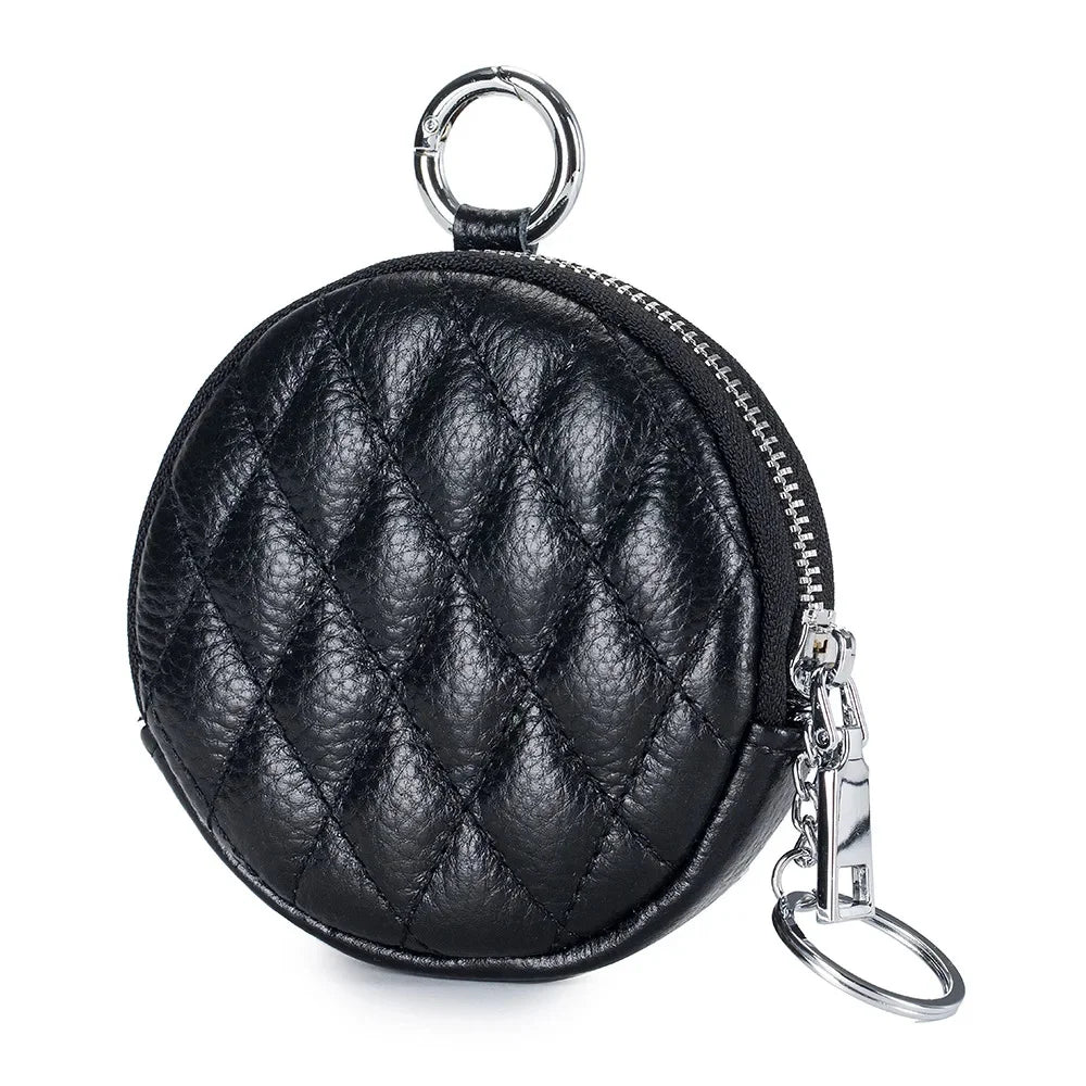Coin Purse for Women Credit Card Cases Brand Diamond Lattice Money Organizers with Keychain Fashion Round Zipper Wallet