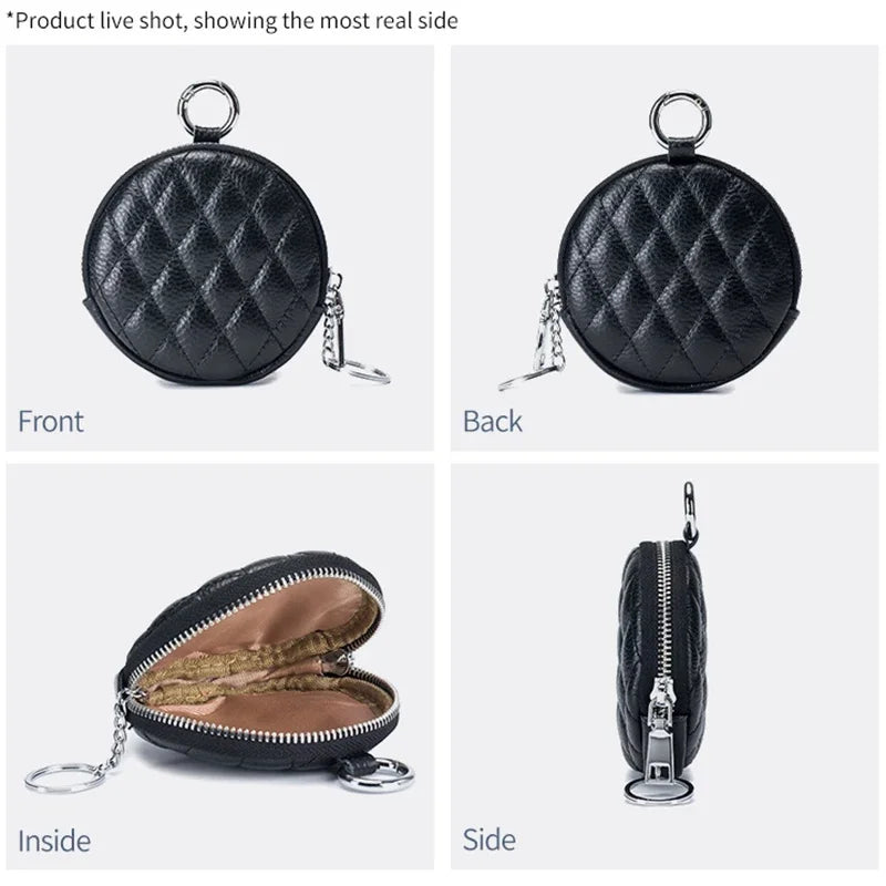 Coin Purse for Women Credit Card Cases Brand Diamond Lattice Money Organizers with Keychain Fashion Round Zipper Wallet