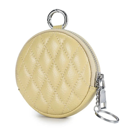 Coin Purse for Women Credit Card Cases Brand Diamond Lattice Money Organizers with Keychain Fashion Round Zipper Wallet