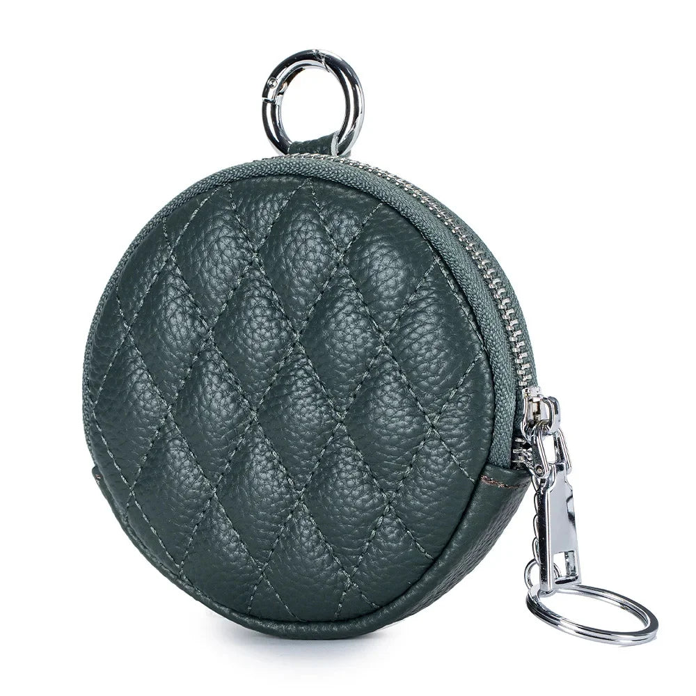 Coin Purse for Women Credit Card Cases Brand Diamond Lattice Money Organizers with Keychain Fashion Round Zipper Wallet