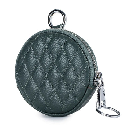 Coin Purse for Women Credit Card Cases Brand Diamond Lattice Money Organizers with Keychain Fashion Round Zipper Wallet