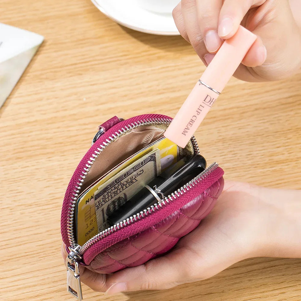 Coin Purse for Women Credit Card Cases Brand Diamond Lattice Money Organizers with Keychain Fashion Round Zipper Wallet