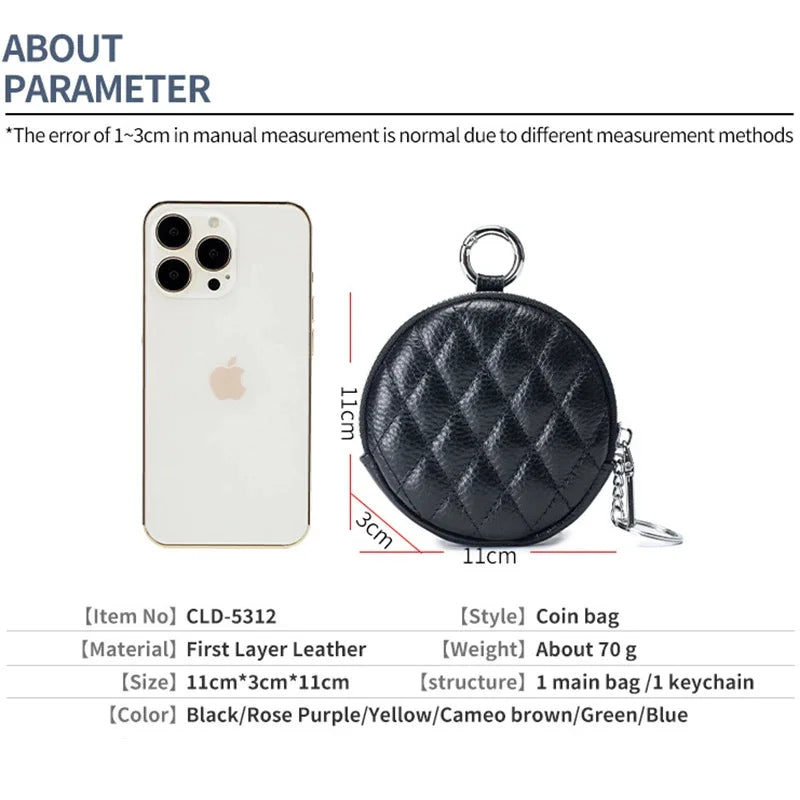 Coin Purse for Women Credit Card Cases Brand Diamond Lattice Money Organizers with Keychain Fashion Round Zipper Wallet