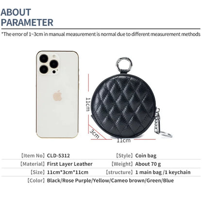 Coin Purse for Women Credit Card Cases Brand Diamond Lattice Money Organizers with Keychain Fashion Round Zipper Wallet