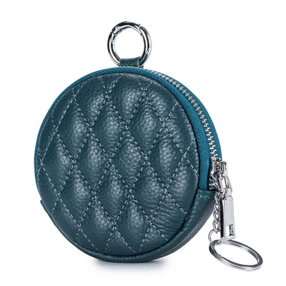 Coin Purse for Women Credit Card Cases Brand Diamond Lattice Money Organizers with Keychain Fashion Round Zipper Wallet