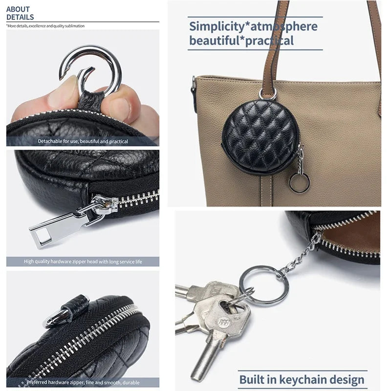 Coin Purse for Women Credit Card Cases Brand Diamond Lattice Money Organizers with Keychain Fashion Round Zipper Wallet