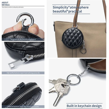 Coin Purse for Women Credit Card Cases Brand Diamond Lattice Money Organizers with Keychain Fashion Round Zipper Wallet