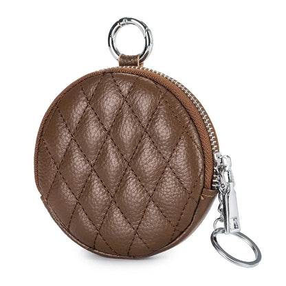 Coin Purse for Women Credit Card Cases Brand Diamond Lattice Money Organizers with Keychain Fashion Round Zipper Wallet