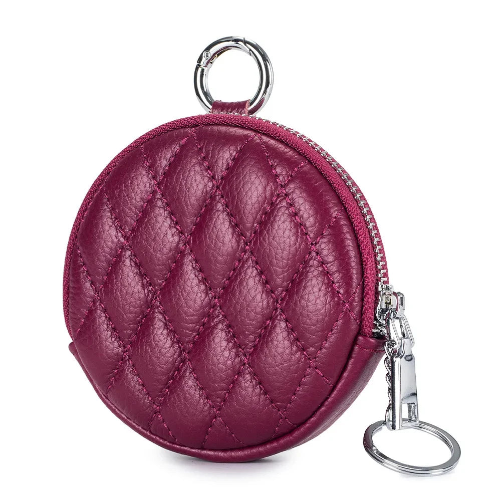 Coin Purse for Women Credit Card Cases Brand Diamond Lattice Money Organizers with Keychain Fashion Round Zipper Wallet