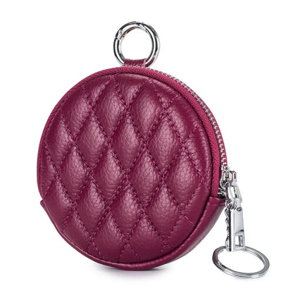 Coin Purse for Women Credit Card Cases Brand Diamond Lattice Money Organizers with Keychain Fashion Round Zipper Wallet