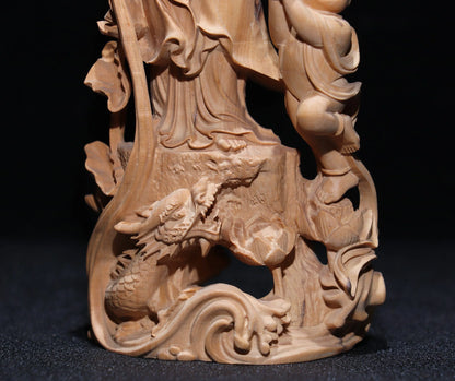 Collect China Box-Wood Hand Carving Buddhism Children Guanyin Staue
