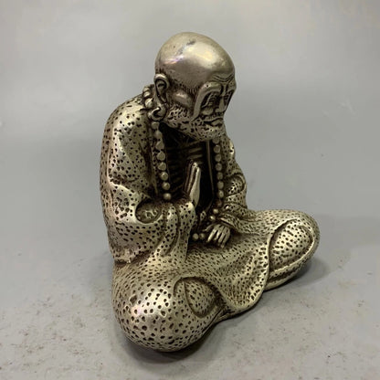Collect China Fine Workmanship Tibetan Silver White Copper Sculpture‘Dharma Buddha’ Metal Crafts Home Decoration