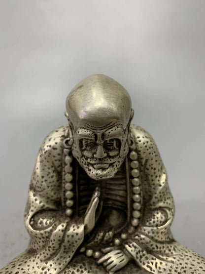 Collect China Fine Workmanship Tibetan Silver White Copper Sculpture‘Dharma Buddha’ Metal Crafts Home Decoration