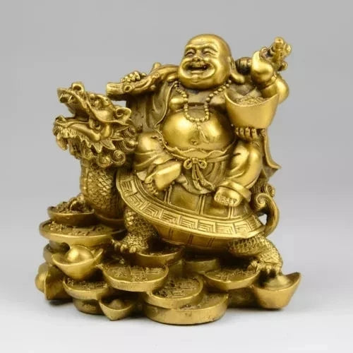 Collect Chinese Buddhism Red Bronze Laughing Maitreya Buddha Statue