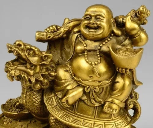 Collect Chinese Buddhism Red Bronze Laughing Maitreya Buddha Statue