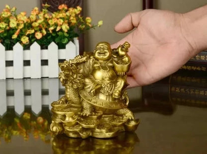 Collect Chinese Buddhism Red Bronze Laughing Maitreya Buddha Statue
