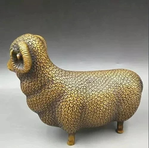 Collect Chinese Pastoral style Bronze Fengshui Twelve Zodiac Animal sheep Statue