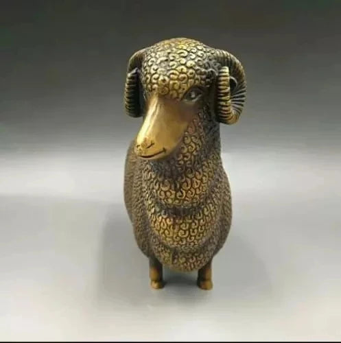 Collect Chinese Pastoral style Bronze Fengshui Twelve Zodiac Animal sheep Statue