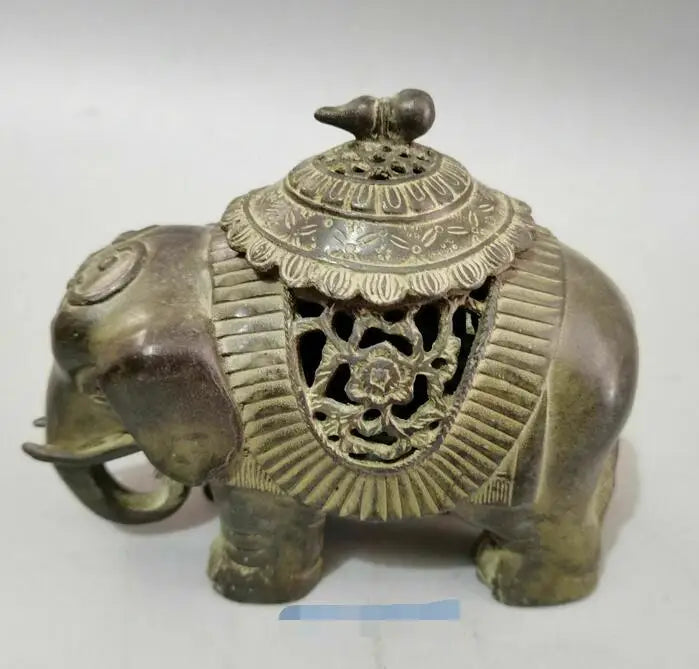 Collect Old Chinese Bronze Hand-carved Elephant Statue Incense burner