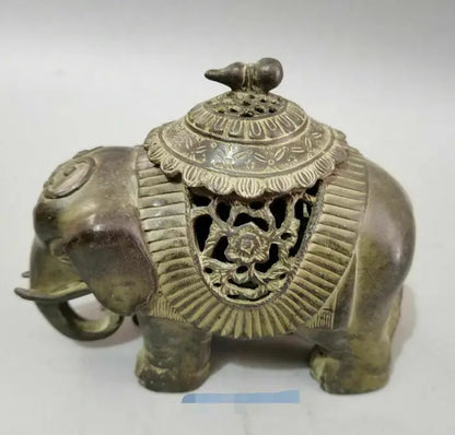 Collect Old Chinese Bronze Hand-carved Elephant Statue Incense burner
