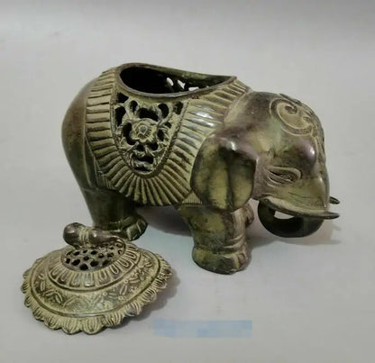 Collect Old Chinese Bronze Hand-carved Elephant Statue Incense burner