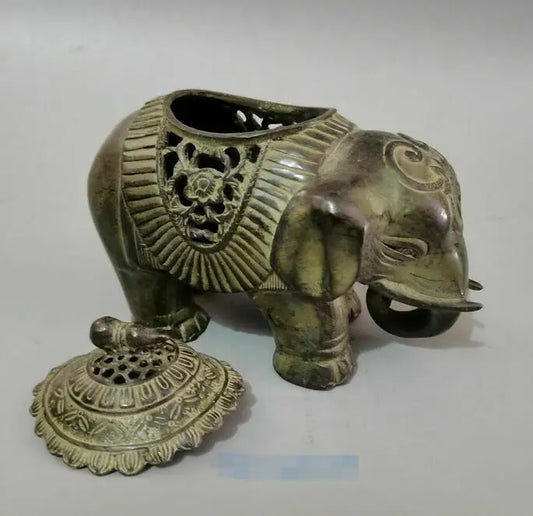 Collect Old Chinese Bronze Hand-carved Elephant Statue Incense burner