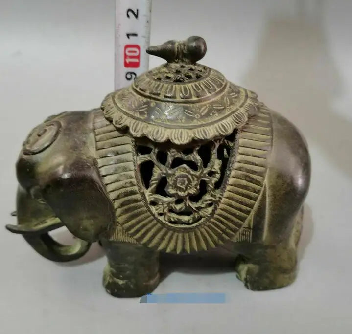 Collect Old Chinese Bronze Hand-carved Elephant Statue Incense burner